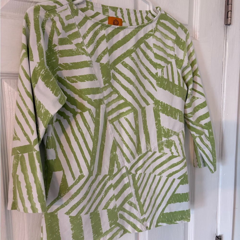 Ruby Rd Green Geometric Print Top 3/4 Sleeve Stretch Blouse Size S - Picture 4 of 5